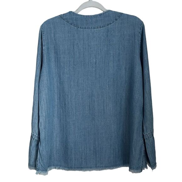 Rails Zimi Linen Blend Denim Blouse with Frayed Hem in Medium Vintage Wash Small - Picture 4 of 12